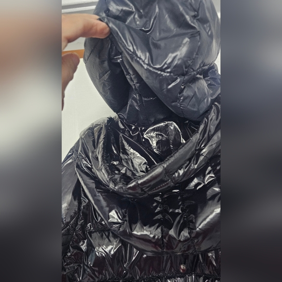 DKNY Women's Puffer Coat, specifically a style featuring a double hood and zippe - Picture 7 of 14